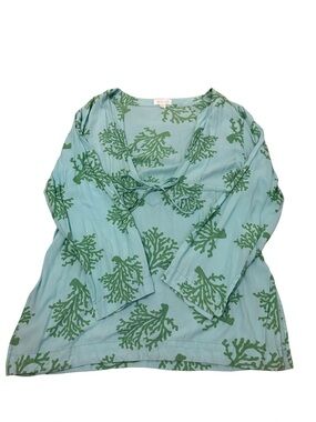 Escapada Beach Blue & Green Coral Print Top – XL | Coastal Euro Summer Style